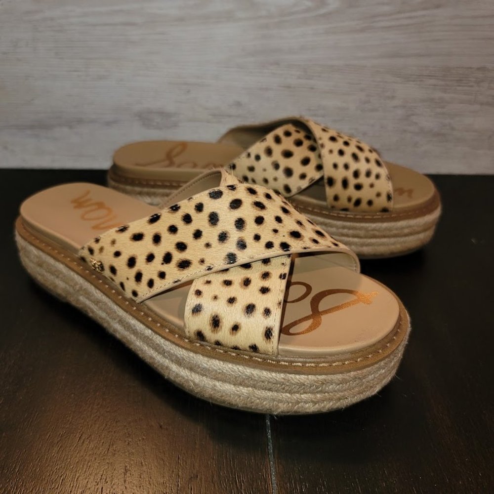 Sam Edelman Leopard Print Espadrille Platform Slide Sandals - Tan/Black - Picture 13 of 13